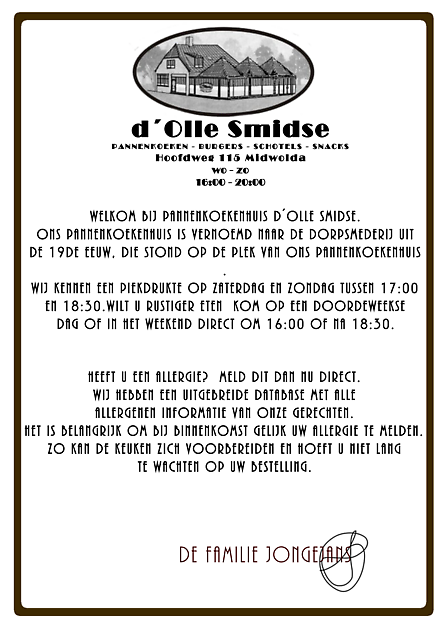 Voorwoord - Pannenkoekenhuis d'Olle Smidse Midwolda