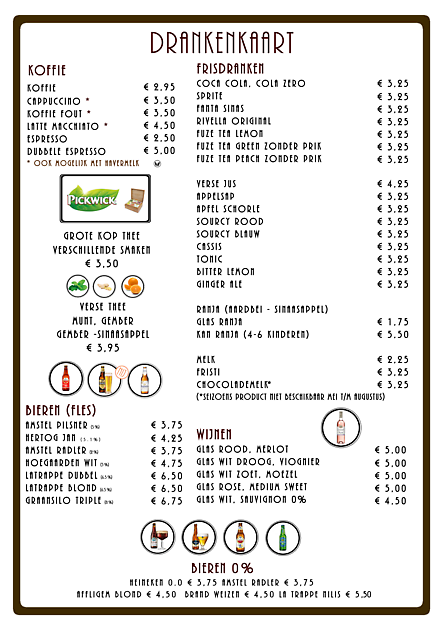Getränkekarte - Pannenkoekenhuis d'Olle Smidse Midwolda
